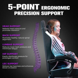 Luckracer Fabric Gaming Chair With Footrest, Ergonomic Computer Desk Chair With Pocket Spring Cushion Home Office Chair, Black - thumbnail 6