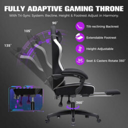 Luckracer Fabric Gaming Chair With Footrest, Ergonomic Computer Desk Chair With Pocket Spring Cushion Home Office Chair, Black - thumbnail 4