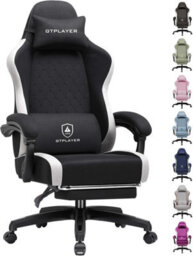 Luckracer Fabric Gaming Chair With Footrest, Ergonomic Computer Desk Chair With Pocket Spring Cushion Home Office Chair, Black