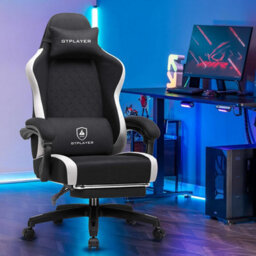Luckracer Fabric Gaming Chair With Footrest, Ergonomic Computer Desk Chair With Pocket Spring Cushion Home Office Chair, Black - thumbnail 2