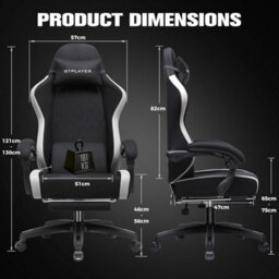 Luckracer Fabric Gaming Chair With Footrest, Ergonomic Computer Desk Chair With Pocket Spring Cushion Home Office Chair, Black - thumbnail 3