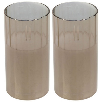 Urbn-Living Urbnliving 15Cm Height Led Candle In Grey Pillar Glass Jar Realistic Flickering Table Decor Ornament Set Of 2 - image 1