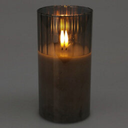 Urbn-Living Urbnliving 15Cm Height Led Candle In Grey Pillar Glass Jar Realistic Flickering Table Decor Ornament Set Of 2 - thumbnail 4