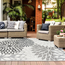 Homeart Outdoor Indoor Rug, Easy Clean, Uv Weather Resistant Rug For Patio, Gardenbellis Black, Grey,140X200Cm - thumbnail 4