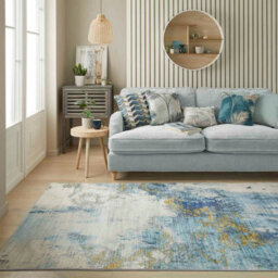 Blue Gold Abstract Polyester Soft Modern Living Room, Bedroomrug - 200Cm X 290Cm - thumbnail 5