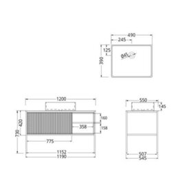 Homestylestore Black And Light Oak 1200mm Bathroom Fluted Vanity Unit And 490 X 390mm Rectangular Countertop Basin - thumbnail 5
