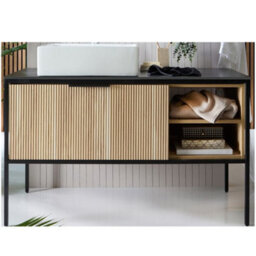 Homestylestore Black And Light Oak 1200mm Bathroom Fluted Vanity Unit And 490 X 390mm Rectangular Countertop Basin - thumbnail 1