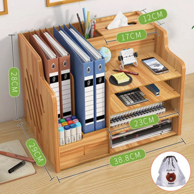 Wooden Office Desk Organiser Stationary Storage Home Tidy Storage Tabletop Stand