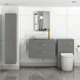 Royal Bathrooms 800mm Wall Hung Vanity Unit 2 Drawer Indigo Grey Gloss & Elva Countertop Basin With Brushed Brass Handle - thumbnail 2