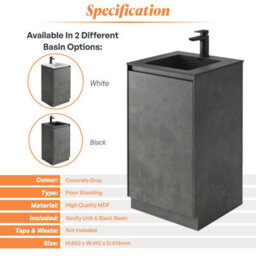 Plum&clay Rigel Concrete Grey Floor Standing Bathroom Vanity Unit With Black Basin (W)500mm (H)850mm - thumbnail 4