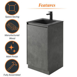 Plum&clay Rigel Concrete Grey Floor Standing Bathroom Vanity Unit With Black Basin (W)500mm (H)850mm - thumbnail 5