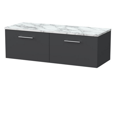 Balterley Pershall Contemporary Wall Hung 2 Drawer Vanity Unit With Laminate Worktop, 1200mm, Dark Grey - image 1