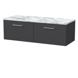 Balterley Pershall Contemporary Wall Hung 2 Drawer Vanity Unit With Laminate Worktop, 1200mm, Dark Grey - thumbnail 1