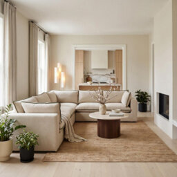 Furniturebox Uk Echo Cream & Green Trim Linen-Look Fabric 4 Seater Modular Corner Sofa - thumbnail 2