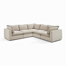Furniturebox Uk Echo Cream & Green Trim Linen-Look Fabric 4 Seater Modular Corner Sofa - thumbnail 6