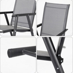 Breeins 5 Piece Black Outdoor Glass Rectangle Umbrella Table And Folding Chairs Set Bistro Set Dining Set 80Cm - thumbnail 7