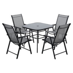 Breeins 5 Piece Black Outdoor Glass Rectangle Umbrella Table And Folding Chairs Set Bistro Set Dining Set 80Cm - thumbnail 3