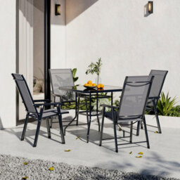 Breeins 5 Piece Black Outdoor Glass Rectangle Umbrella Table And Folding Chairs Set Bistro Set Dining Set 80Cm - thumbnail 1
