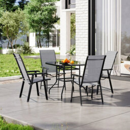 Breeins 5 Piece Black Outdoor Glass Rectangle Umbrella Table And Folding Chairs Set Bistro Set Dining Set 80Cm - thumbnail 2