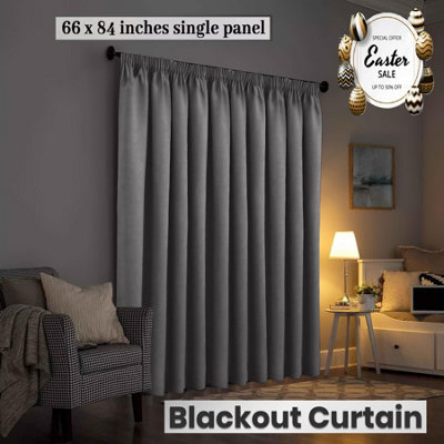 Ameha Dark Grey 230 Gsm Plain Thermal Blackout Pencil Pleat Door Curtain For Bedroom Single Panel Energy Saving 66'' X 84'' Uk - image 1