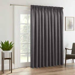 Ameha Dark Grey 230 Gsm Plain Thermal Blackout Pencil Pleat Door Curtain For Bedroom Single Panel Energy Saving 66'' X 84'' Uk - thumbnail 3