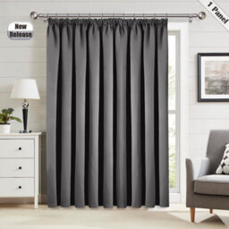 Ameha Dark Grey 230 Gsm Plain Thermal Blackout Pencil Pleat Door Curtain For Bedroom Single Panel Energy Saving 66'' X 84'' Uk - thumbnail 6