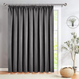 Ameha Dark Grey 230 Gsm Plain Thermal Blackout Pencil Pleat Door Curtain For Bedroom Single Panel Energy Saving 66'' X 84'' Uk - thumbnail 5