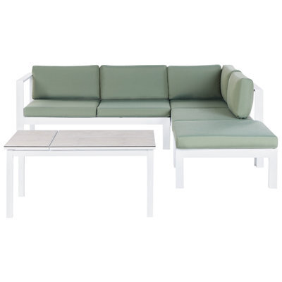 Beliani Garden Corner Sofa With Table 5 Seater Messina Left Hand Metal Green - image 1