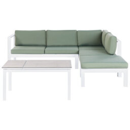 Beliani Garden Corner Sofa With Table 5 Seater Messina Left Hand Metal Green - thumbnail 1