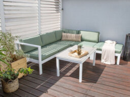 Beliani Garden Corner Sofa With Table 5 Seater Messina Left Hand Metal Green - thumbnail 2