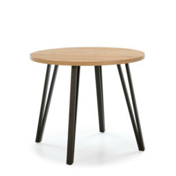 Decortie Modern Xana Round Dining Table Up To 4 Seater Black Metal 4 Legs Kitchen Table Of 90X77.5Cm Natural Oak - thumbnail 1