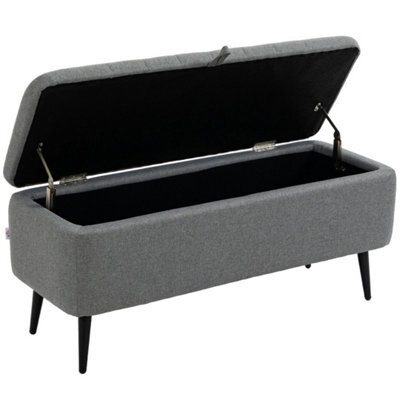 Storage Ottoman Linen Steel Legs Grey - image 1
