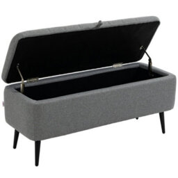 Storage Ottoman Linen Steel Legs Grey