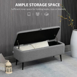Storage Ottoman Linen Steel Legs Grey - thumbnail 4