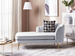 Beliani Right-Hand Chaise Longue Allier Velvet Light Grey - thumbnail 2