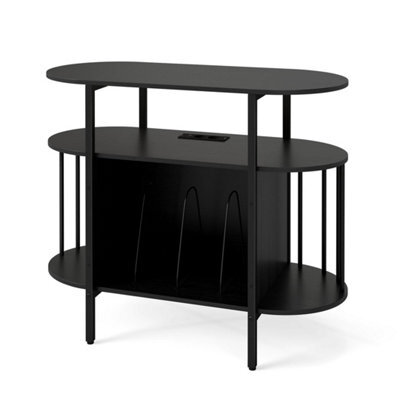 Black Large Record Player Stand Turntable Stand With Led Lights And Charging Station - image 1