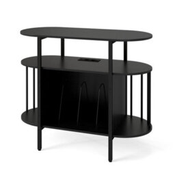 Black Large Record Player Stand Turntable Stand With Led Lights And Charging Station - thumbnail 1