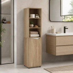 Oak & White 140Cm 5 Tier Tall Bathroom Storage Cabinet Cupboard Slim Freestanding Tower Unit - thumbnail 4