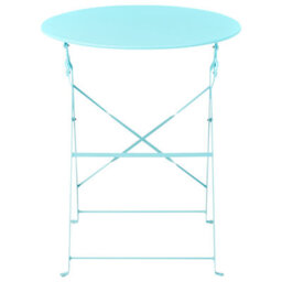 Beliani Blue Metal Folding 3-Piece Bistro Set With Slatted Chairs - Compact Balcony Table And 2 Chairs - thumbnail 9