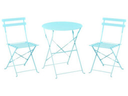 Beliani Blue Metal Folding 3-Piece Bistro Set With Slatted Chairs - Compact Balcony Table And 2 Chairs - thumbnail 3