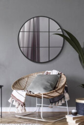 "Mirroroutlet Circulus - Black Metal Framed Round Window Wall Mirror 31"" X 31"" (80X80Cm)" - thumbnail 2
