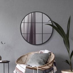 "Mirroroutlet Circulus - Black Metal Framed Round Window Wall Mirror 31"" X 31"" (80X80Cm)"