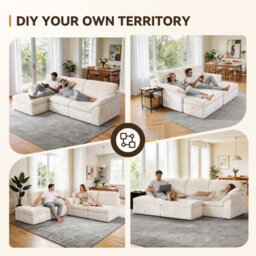 Onemill 5 Seats U-Shaped Sectional Sofa Boneless Couch Cloud Comfy Modular Sofa, Flexible Combination-Beige - thumbnail 6