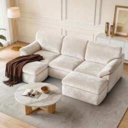 Onemill 5 Seats U-Shaped Sectional Sofa Boneless Couch Cloud Comfy Modular Sofa, Flexible Combination-Beige - thumbnail 9