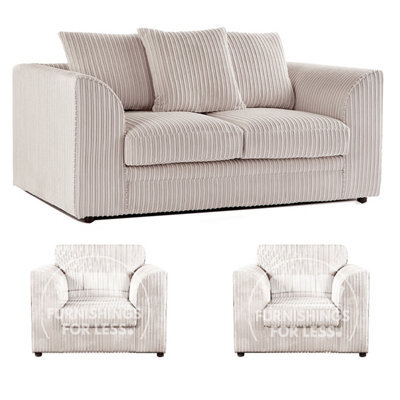 Furnishings For Less UK Luxor Jumbo Cord 2 + 1 + 1 Fabric 3 Piece Sofa Suite - Scatter Back Cream - image 1