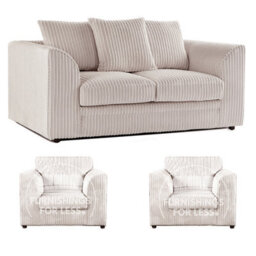 Furnishings For Less UK Luxor Jumbo Cord 2 + 1 + 1 Fabric 3 Piece Sofa Suite - Scatter Back Cream - thumbnail 1