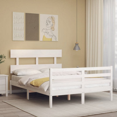 Berkfield Bed Frame With Headboard White Small Double Solid Wood - image 1