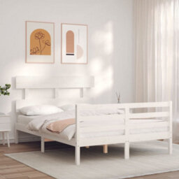 Berkfield Bed Frame With Headboard White Small Double Solid Wood - thumbnail 3