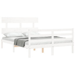 Berkfield Bed Frame With Headboard White Small Double Solid Wood - thumbnail 4