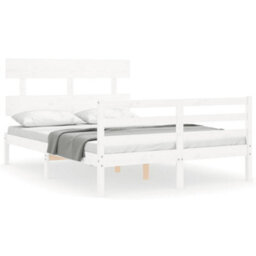 Berkfield Bed Frame With Headboard White Small Double Solid Wood - thumbnail 2